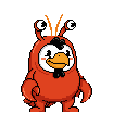 Chicken in a red lobster suit